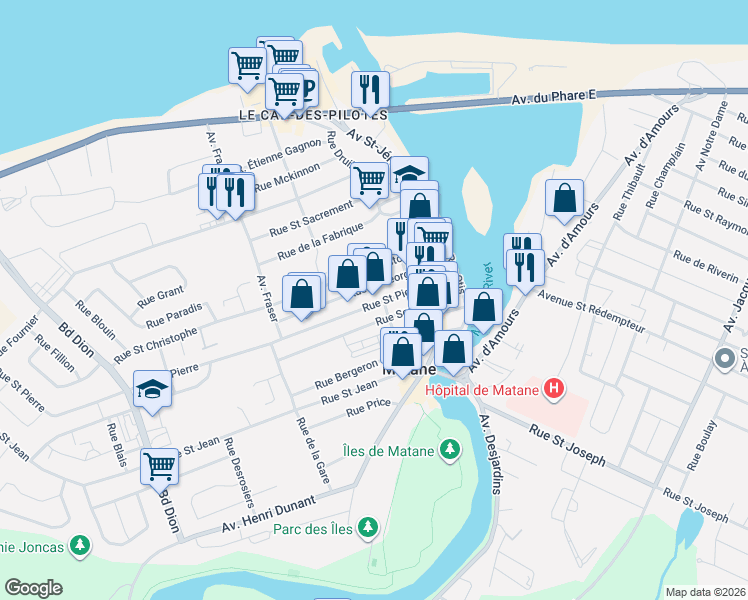 map of restaurants, bars, coffee shops, grocery stores, and more near 158 Rue Saint Pierre in Matane
