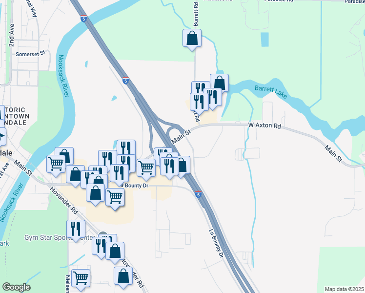 map of restaurants, bars, coffee shops, grocery stores, and more near 5659 Barrett Road in Ferndale