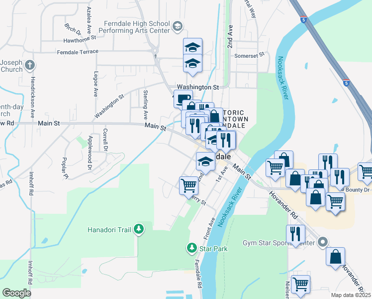 map of restaurants, bars, coffee shops, grocery stores, and more near 2081 Main Street in Ferndale