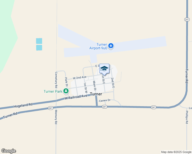 map of restaurants, bars, coffee shops, grocery stores, and more near 160 Main Street in Turner