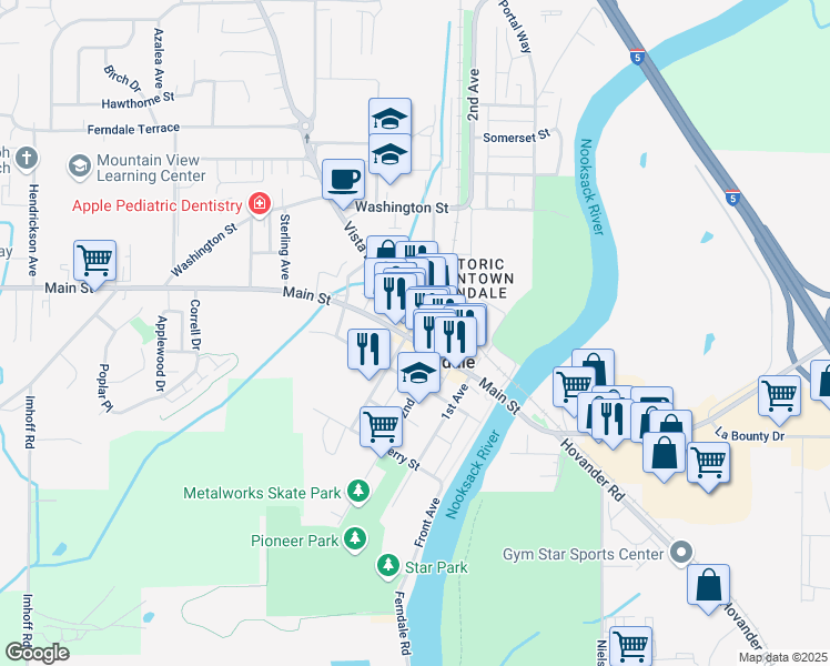 map of restaurants, bars, coffee shops, grocery stores, and more near 5686 3rd Avenue in Ferndale