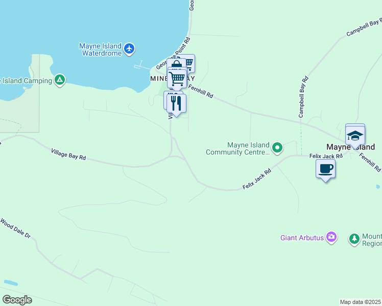 map of restaurants, bars, coffee shops, grocery stores, and more near 423 Felix Jack Road in Mayne Island