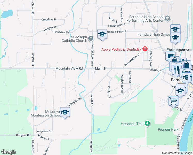 map of restaurants, bars, coffee shops, grocery stores, and more near 2272 Douglas Road in Ferndale