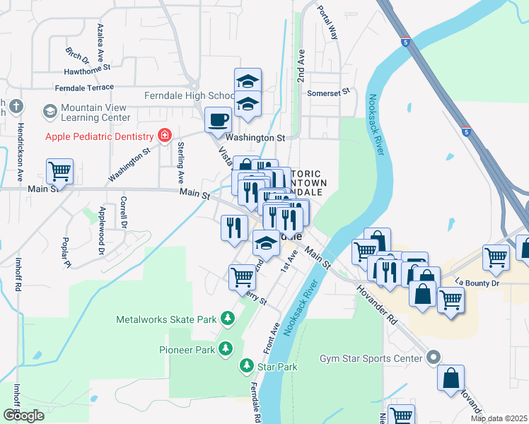 map of restaurants, bars, coffee shops, grocery stores, and more near 5686 3rd Avenue in Ferndale