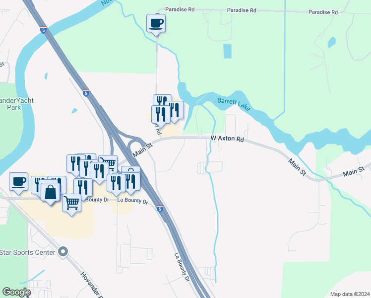 map of restaurants, bars, coffee shops, grocery stores, and more near 1675 Main Street in Ferndale
