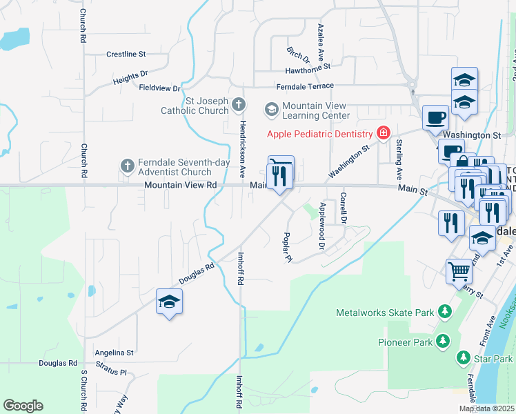 map of restaurants, bars, coffee shops, grocery stores, and more near 2272 Douglas Road in Ferndale