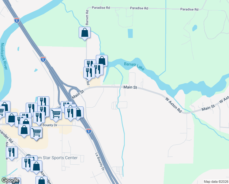 map of restaurants, bars, coffee shops, grocery stores, and more near 1655 Main Street in Ferndale