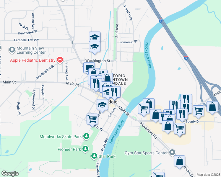 map of restaurants, bars, coffee shops, grocery stores, and more near 2030 Vista Drive in Ferndale