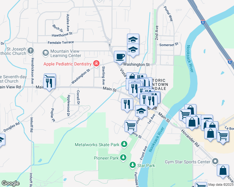 map of restaurants, bars, coffee shops, grocery stores, and more near in Ferndale