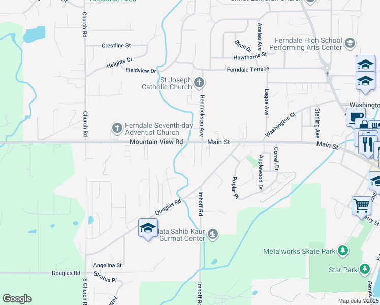 map of restaurants, bars, coffee shops, grocery stores, and more near 2335 Main Street in Ferndale
