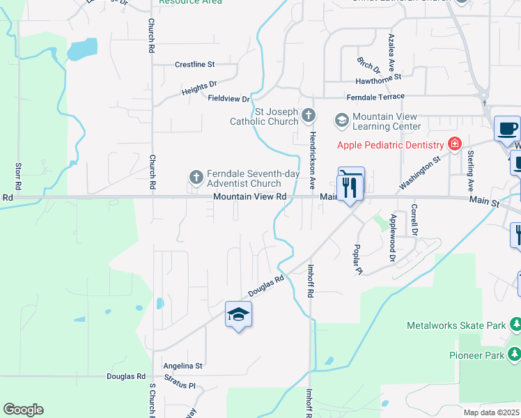 map of restaurants, bars, coffee shops, grocery stores, and more near 2367 Main Street in Ferndale