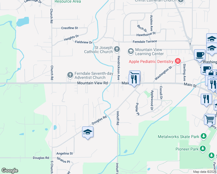 map of restaurants, bars, coffee shops, grocery stores, and more near 2335 Main Street in Ferndale