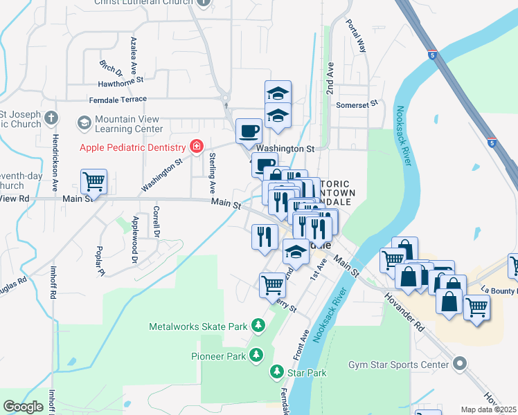 map of restaurants, bars, coffee shops, grocery stores, and more near 2081 Main Street in Ferndale