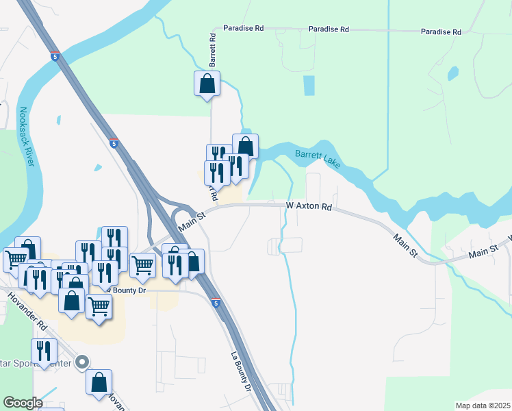 map of restaurants, bars, coffee shops, grocery stores, and more near 1675 Main Street in Ferndale