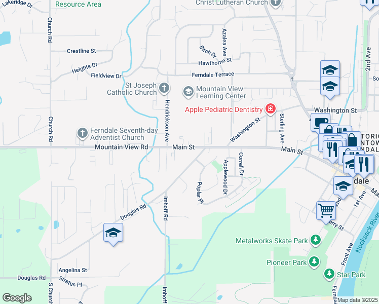 map of restaurants, bars, coffee shops, grocery stores, and more near 2272 Douglas Road in Ferndale