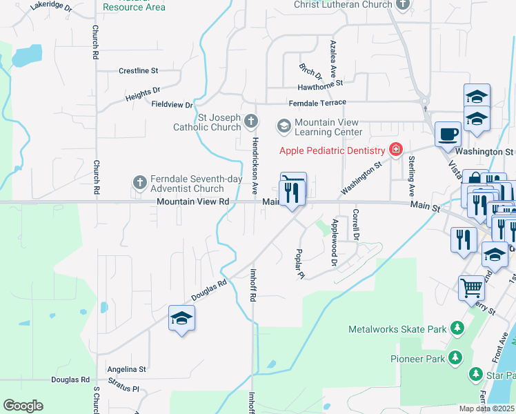 map of restaurants, bars, coffee shops, grocery stores, and more near 5663 Eagle Parkway in Ferndale