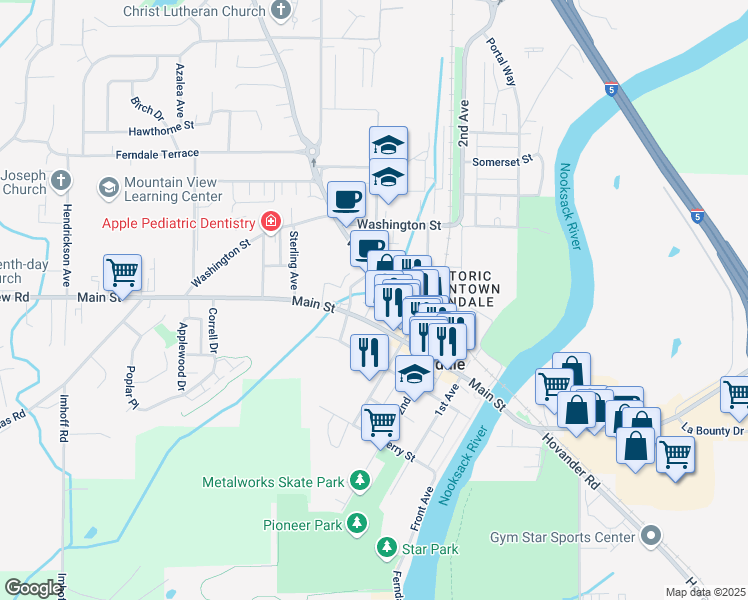 map of restaurants, bars, coffee shops, grocery stores, and more near 5716 Vista Drive in Ferndale