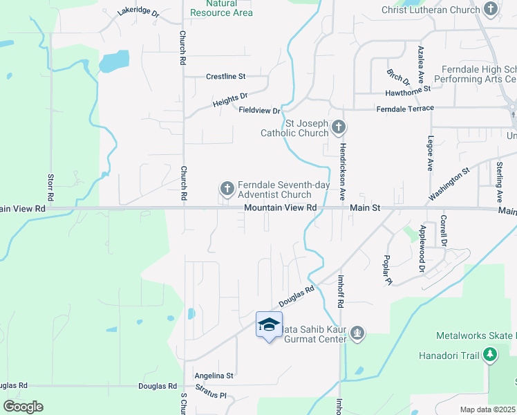 map of restaurants, bars, coffee shops, grocery stores, and more near 2390 Mountain View Road in Ferndale