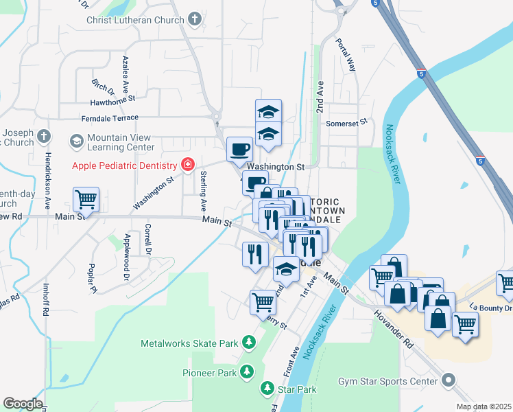 map of restaurants, bars, coffee shops, grocery stores, and more near 5711 Vista Drive in Ferndale
