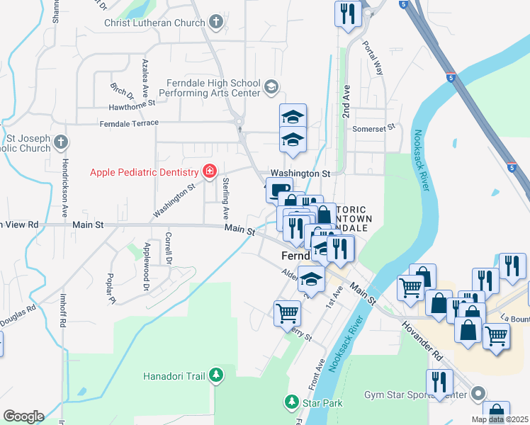 map of restaurants, bars, coffee shops, grocery stores, and more near 5715 4th Avenue in Ferndale