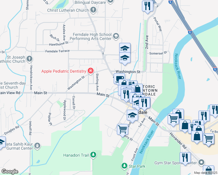 map of restaurants, bars, coffee shops, grocery stores, and more near 5715 4th Avenue in Ferndale