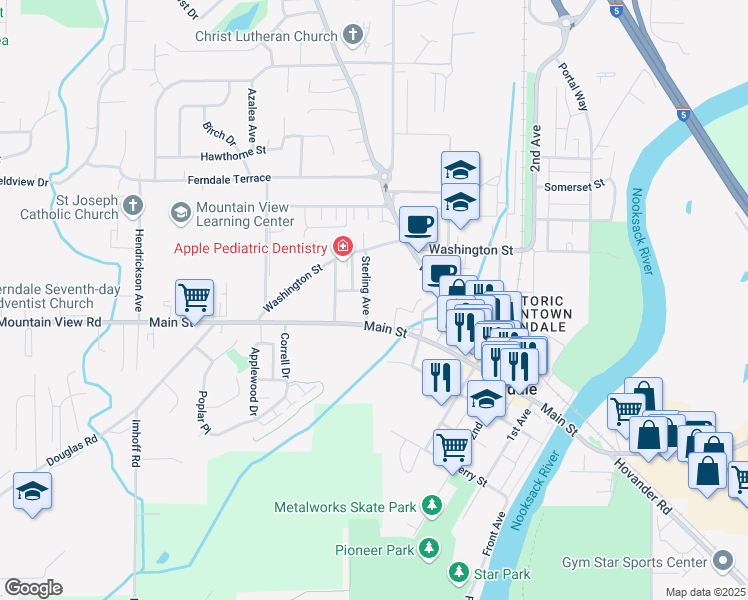 map of restaurants, bars, coffee shops, grocery stores, and more near 5718 Sterling Avenue in Ferndale