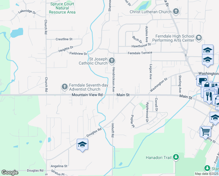 map of restaurants, bars, coffee shops, grocery stores, and more near 5721 Hendrickson Avenue in Ferndale