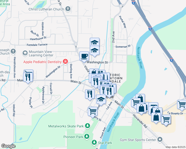 map of restaurants, bars, coffee shops, grocery stores, and more near 5716 Vista Drive in Ferndale