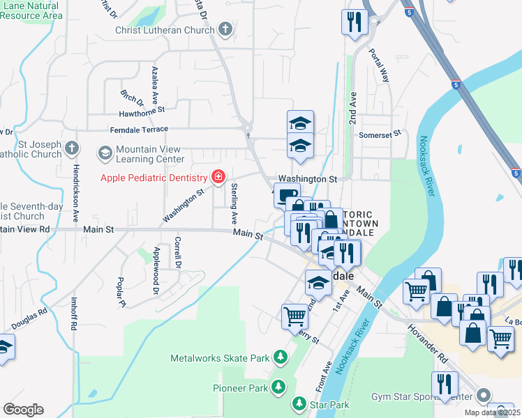 map of restaurants, bars, coffee shops, grocery stores, and more near 5715 4th Avenue in Ferndale
