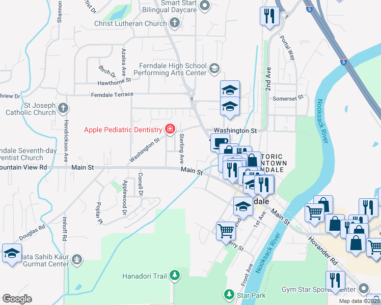 map of restaurants, bars, coffee shops, grocery stores, and more near 5718 Sterling Avenue in Ferndale