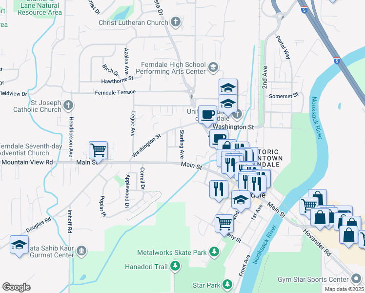 map of restaurants, bars, coffee shops, grocery stores, and more near 5718 Sterling Avenue in Ferndale