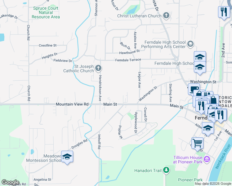 map of restaurants, bars, coffee shops, grocery stores, and more near 2250 Main Street in Ferndale