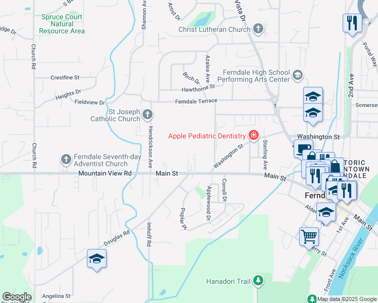 map of restaurants, bars, coffee shops, grocery stores, and more near 2250 Main Street in Ferndale