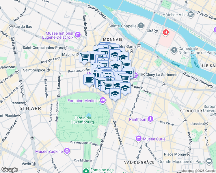 map of restaurants, bars, coffee shops, grocery stores, and more near 41 Rue Monsieur-le-Prince in Paris