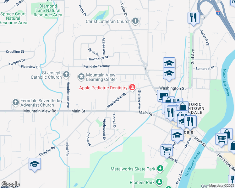 map of restaurants, bars, coffee shops, grocery stores, and more near 2160 Washington Street in Ferndale