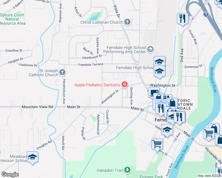 map of restaurants, bars, coffee shops, grocery stores, and more near 2160 Washington Street in Ferndale
