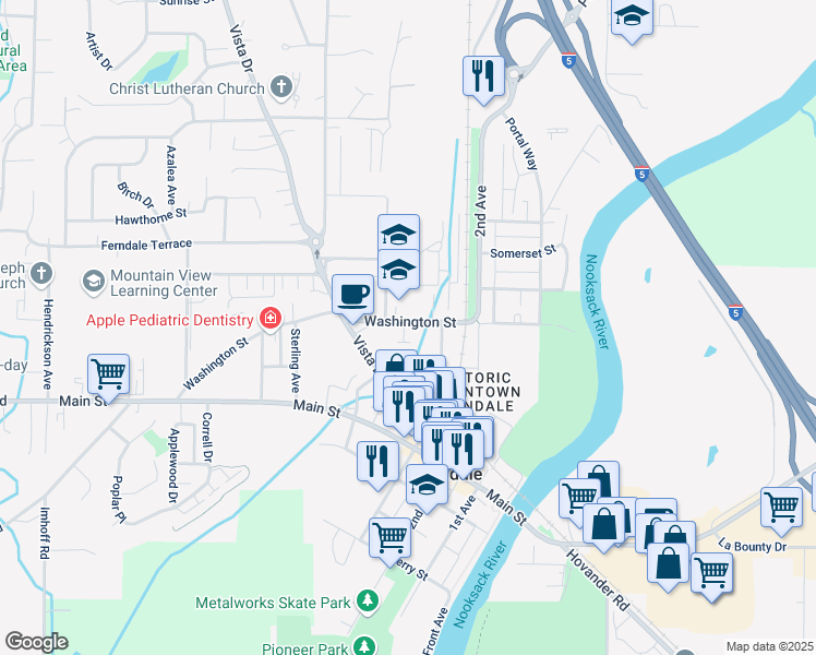 map of restaurants, bars, coffee shops, grocery stores, and more near 2034 Washington Street in Ferndale