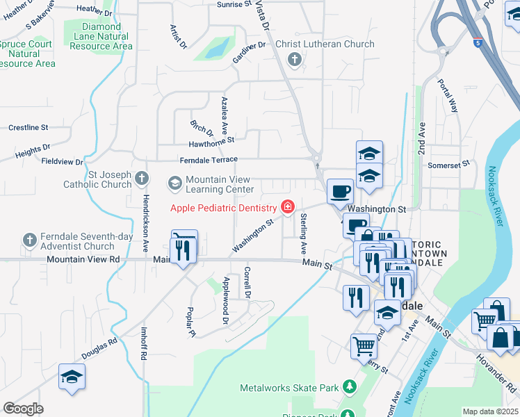 map of restaurants, bars, coffee shops, grocery stores, and more near 5751 Fallbrook Lane in Ferndale