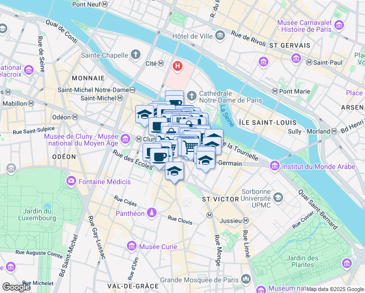 map of restaurants, bars, coffee shops, grocery stores, and more near 25 Rue Frédéric Sauton in Paris