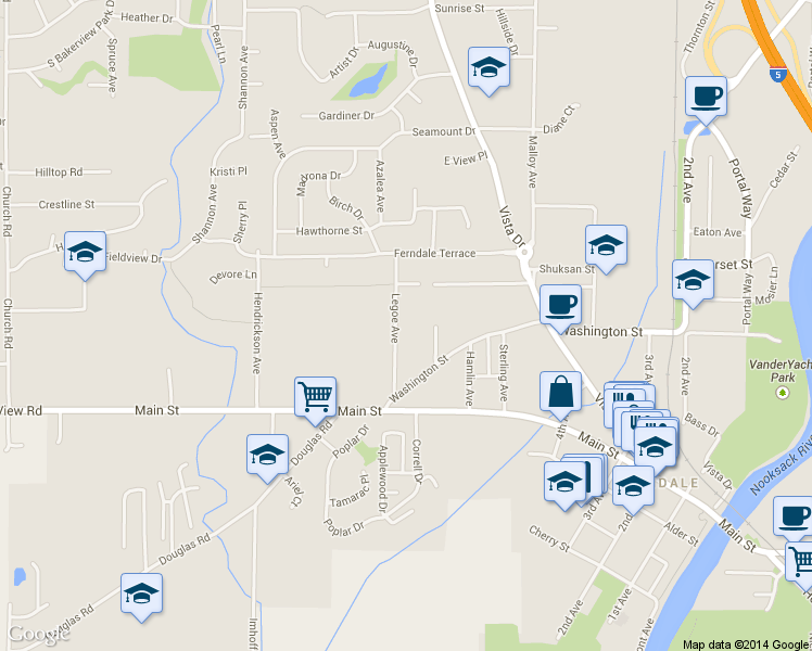 map of restaurants, bars, coffee shops, grocery stores, and more near 5752 Legoe Avenue in Ferndale
