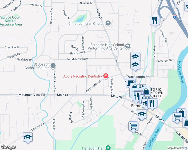 map of restaurants, bars, coffee shops, grocery stores, and more near 5751 Fallbrook Lane in Ferndale