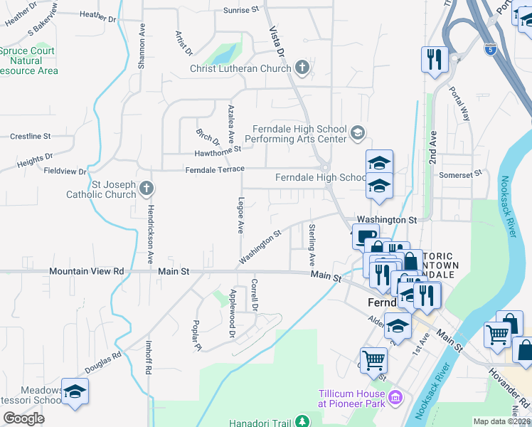 map of restaurants, bars, coffee shops, grocery stores, and more near 5755 Fallbrook Lane in Ferndale