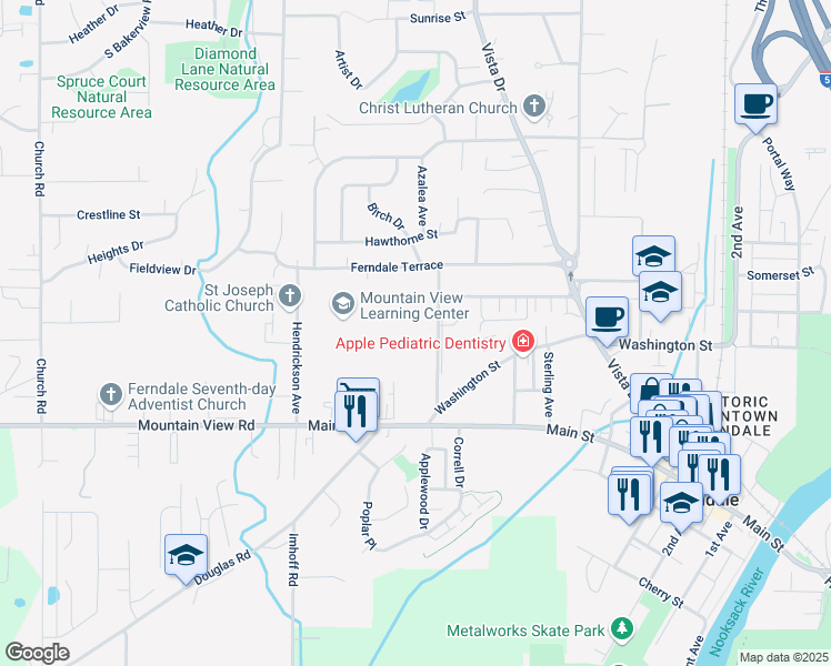 map of restaurants, bars, coffee shops, grocery stores, and more near 5775 Legoe Avenue in Ferndale
