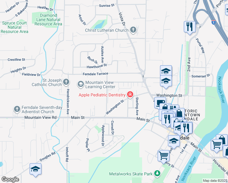 map of restaurants, bars, coffee shops, grocery stores, and more near 2171 Sunnybrook Lane in Ferndale