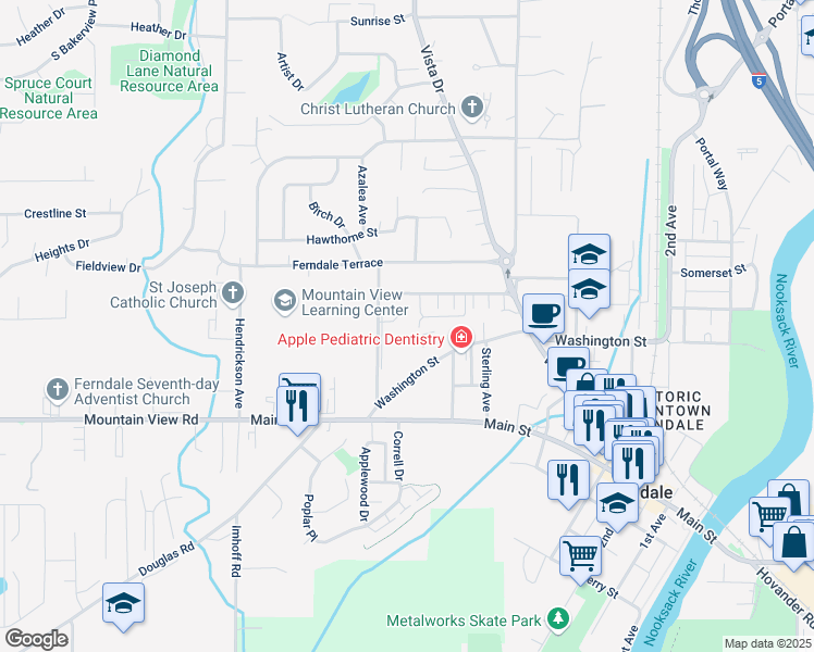 map of restaurants, bars, coffee shops, grocery stores, and more near 2171 Sunnybrook Lane in Ferndale