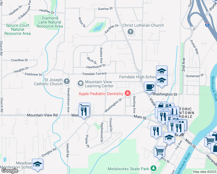 map of restaurants, bars, coffee shops, grocery stores, and more near 5774 Legoe Avenue in Ferndale