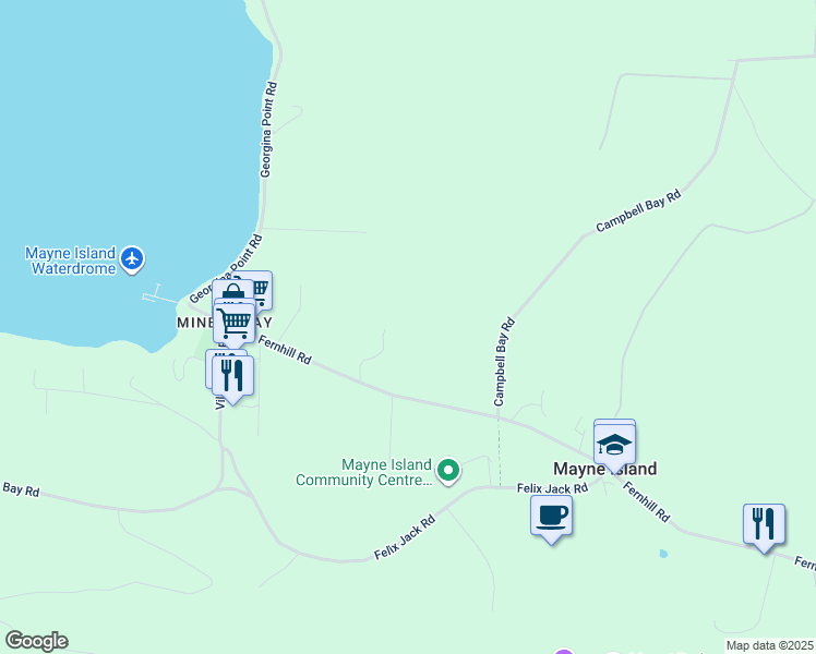 map of restaurants, bars, coffee shops, grocery stores, and more near 455 Anne Road in Mayne Island