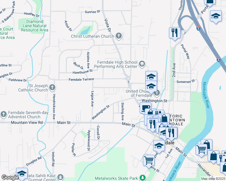 map of restaurants, bars, coffee shops, grocery stores, and more near 2139 Ferndale Terrace in Ferndale