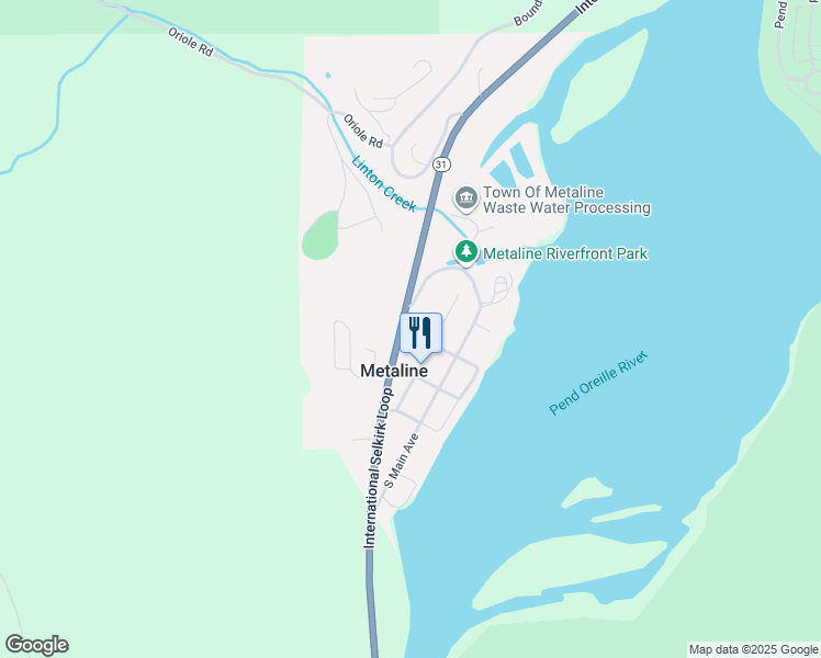 map of restaurants, bars, coffee shops, grocery stores, and more near 505 North Main Avenue in Metaline