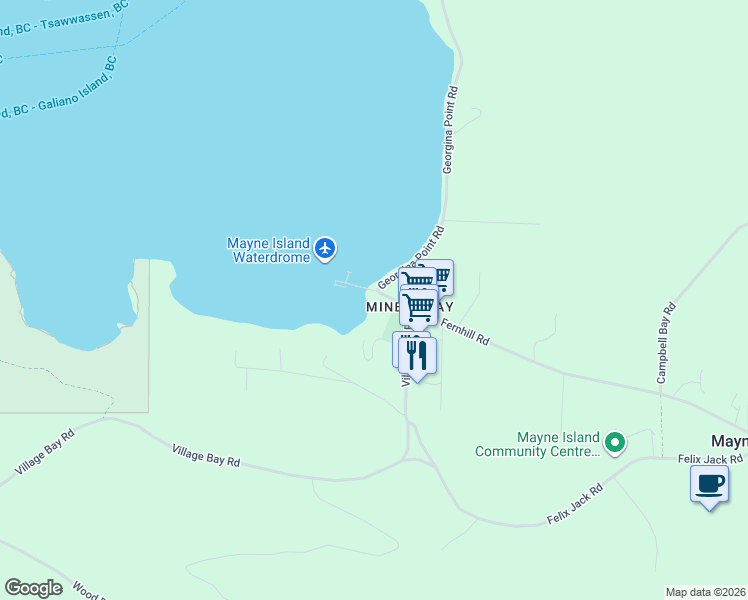 map of restaurants, bars, coffee shops, grocery stores, and more near 400 Fernhill Road in Mayne Island